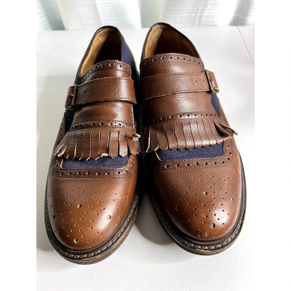 Massimo Dutti Shoes Mens 44 Brown Monk Strap Kiltie Wingtip Brogue Leather